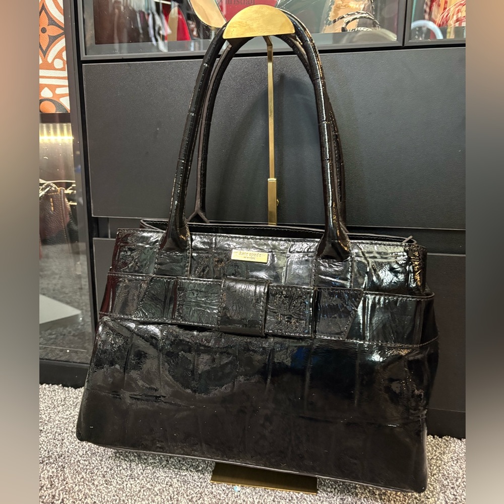 Kate Spade Black Crocodile Embossed Patent Leather Satchel - Picture 3 of 12